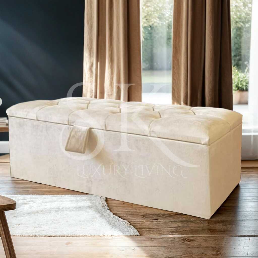 cream colored storage ottoman