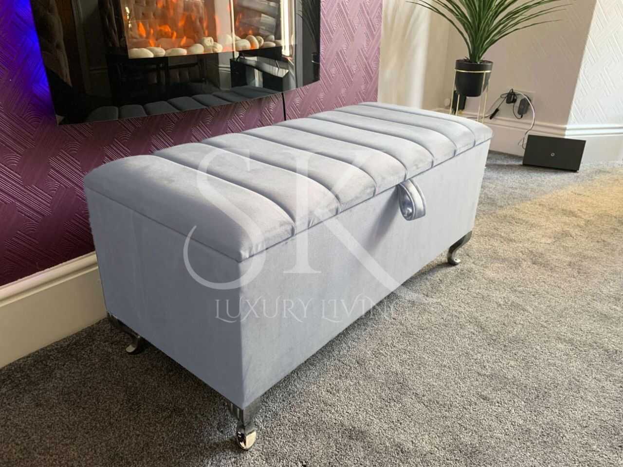 silver ottoman bed