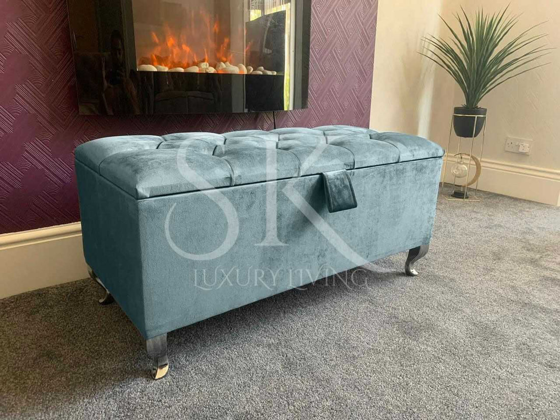 Handcrafted Wooden Ottoman Storage Box UK With Legs