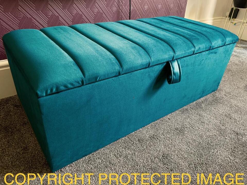 Panel Ottoman Storage Box Velvet Blanket Toy Box Pouffe Bench Footstool